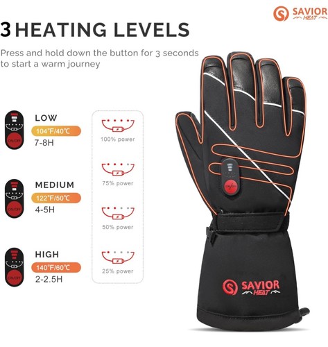 SAVIOR HEAT Heated Gloves Large Unisex Rechargeable Winter Outdoor - X-Large NEW - Picture 4 of 8
