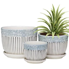 Grey Flower Pots,Texture Planter for Indoor Plants Set of 3 Ceramic Flower Po