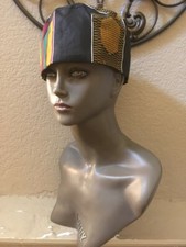 Kente Koofi African Multi color Hat. Unisex 22 -24' Circumference 4 Black.
