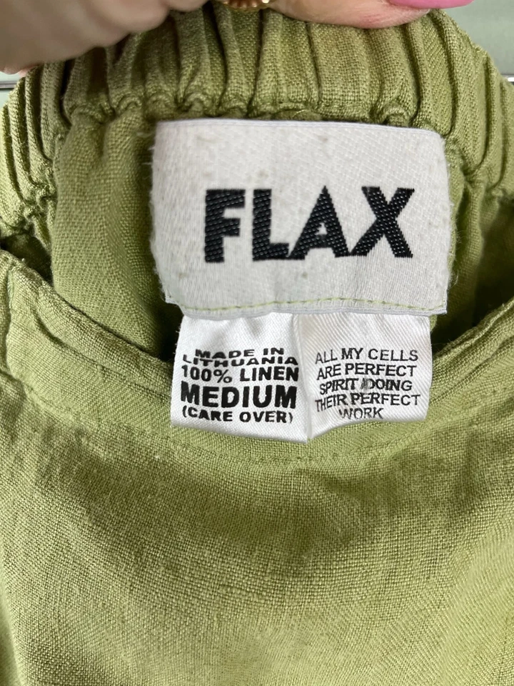 Vintage FLAX by Jeanne Engelhart Long Linen Skirt Size Medium Green **Hole** - Image 4 of 4