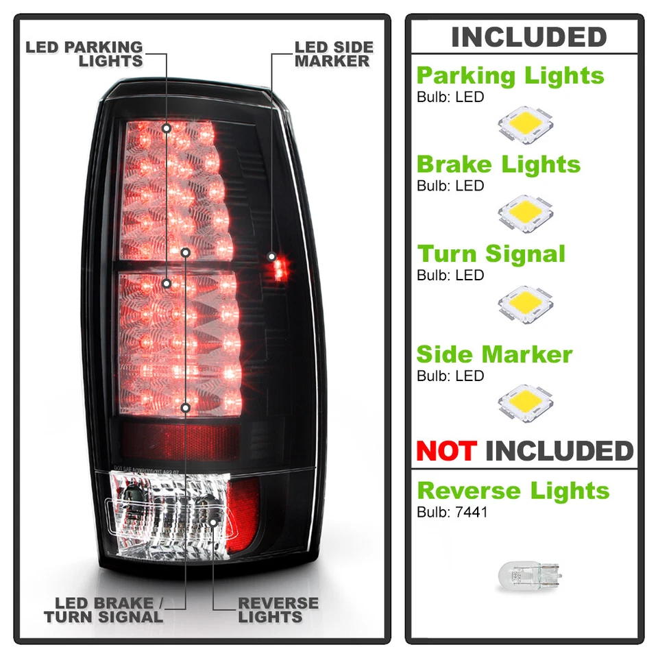 Black 2007-2013 Chevy Avalanche Lumileds LED Tail Lights Brake Lamps Left+Right - Image 3 of 4