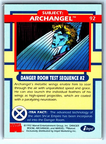 1992 Marvel Impel - X-Men Jim Lee - Danger Room Archangel #92 - Picture 2 of 2