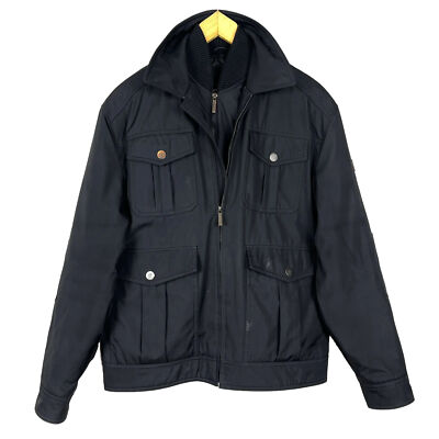 London Fog Quilt Lined Coat Jacket Black Full Zip Mens Size Medium Collared 