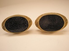 Simple Plain Black Stone with Gold Flecks Speckles Vintage Cuff Links