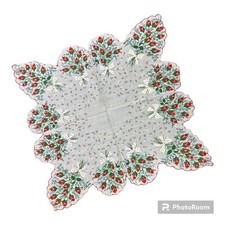 Vintage Handkie Tulips Flowers Scalloped Edge Red Hankie 13x18  