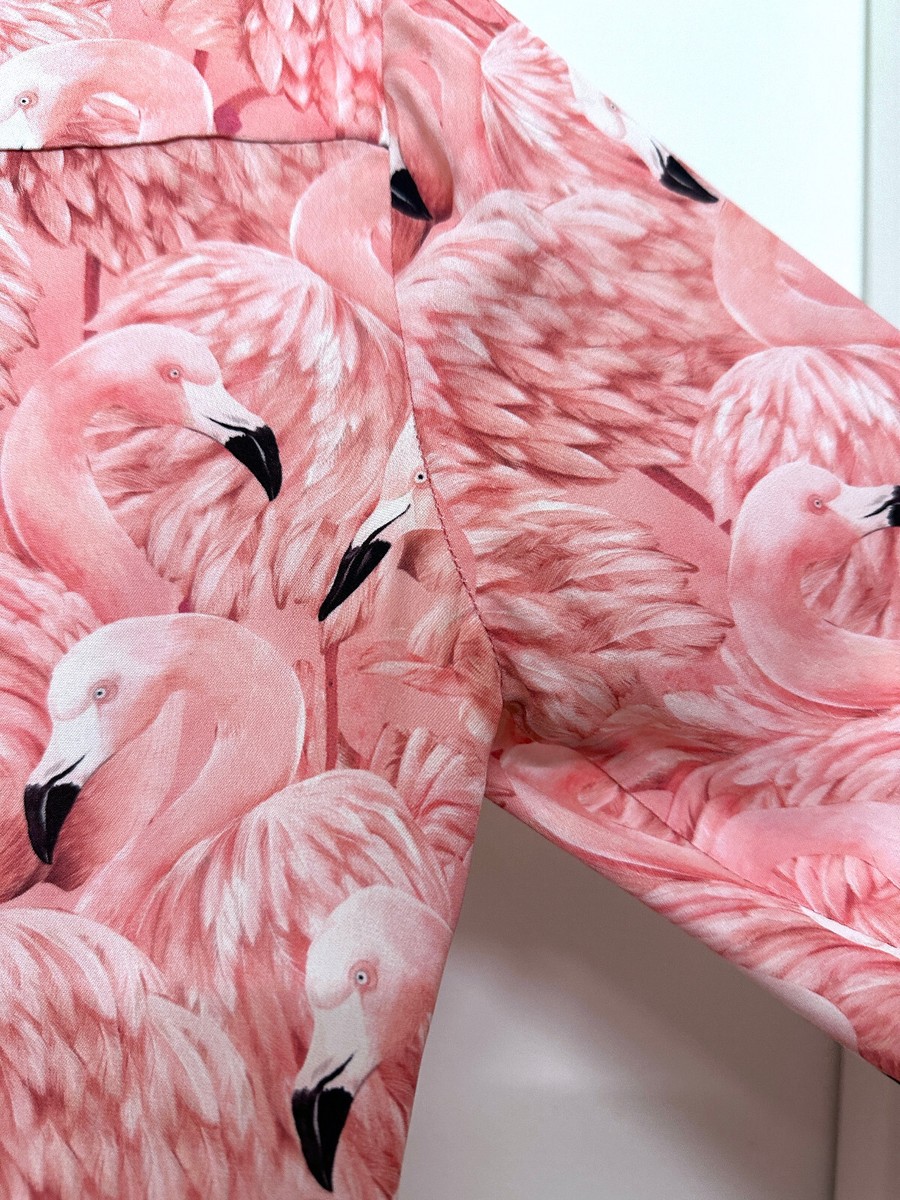 Alice + Olivia Willa Nathan Flamingo Print Pink Blouse Top