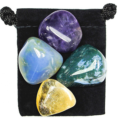 JOY & HAPPINESS Tumbled Crystal Healing Set = 4 Stones + Pouch +Description Card