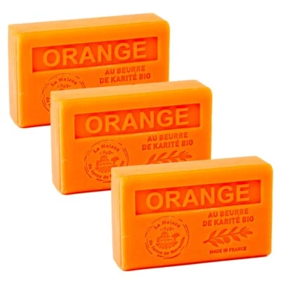 MAISON DU SAVON 3 x 125g Riegel - orange duftende französische Seife mit Bio-Sheabutter
