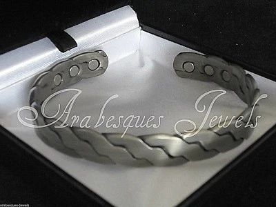 TOP QUALITY MENS M/L COPPER MAGNETIC BANGLE/BRACELET PEWTER CURB CHAIN AJMB