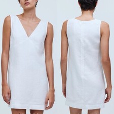 MADEWELL Mini Dress Women Large Ariana White Linen NEW Sleeveless V-Neck NP861
