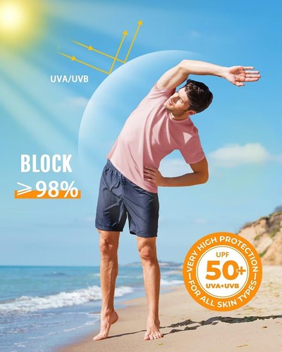 UPF50+ Men's UV Shirts Short Sleeve Quick Dry Performance Gym Workout Athletic T - Picture 87 of 139