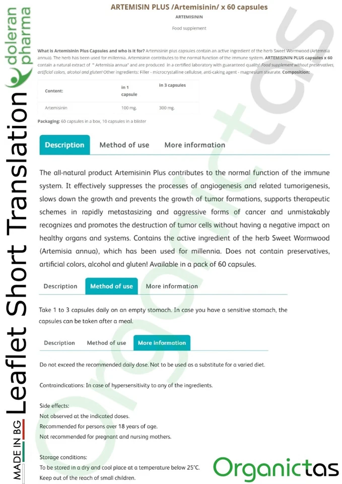 ARTEMISININ PLUS Supplement 60 Capsules Premium Quality Natural Product - Image 3 of 4