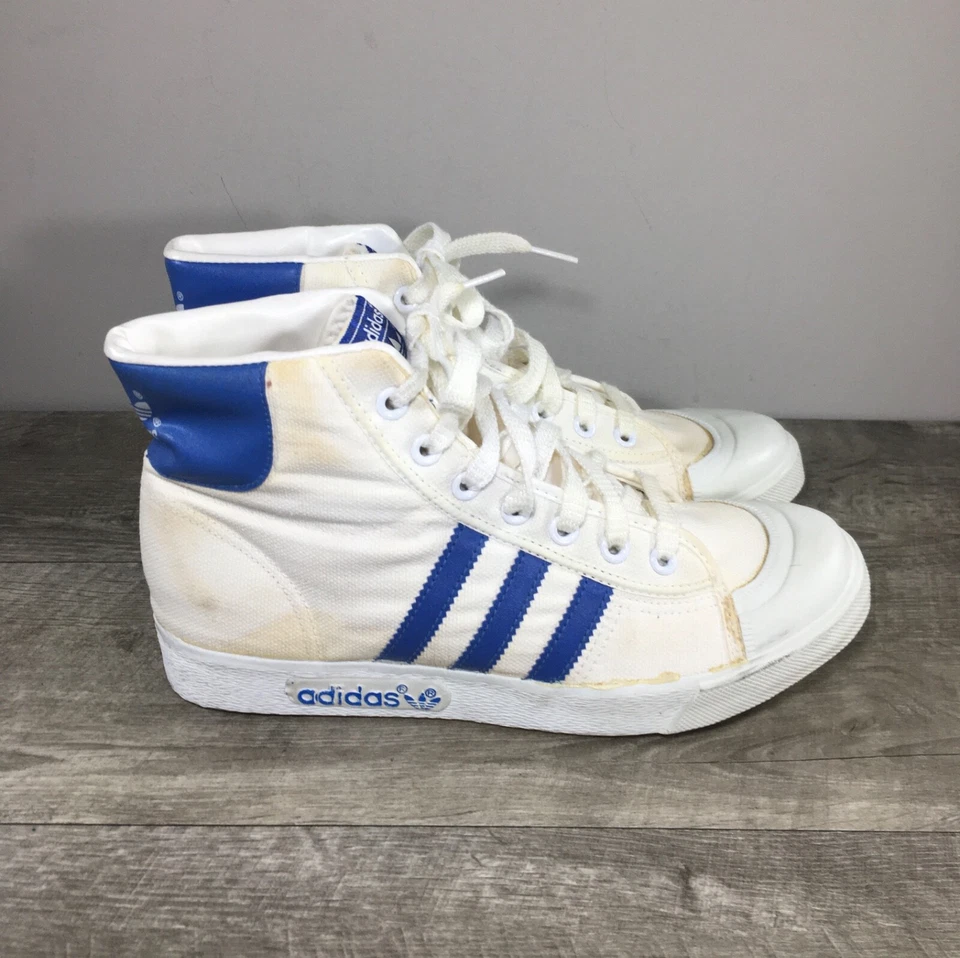 Vintage Adidas White / Blue High Top Made in Taiwan Trainers Sneakers Mens 8.5 - Image 2 of 4