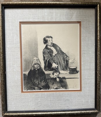 IL Defend L'Orphelin et La Veuve, Honore Daumier 1869 Lithograph 14x12.5 Framed
