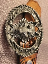 VTG 1995 PEWTER BELT BUCKLE WOLF HEAD ORNATE GREAT AMERICAN PRODUCT USA