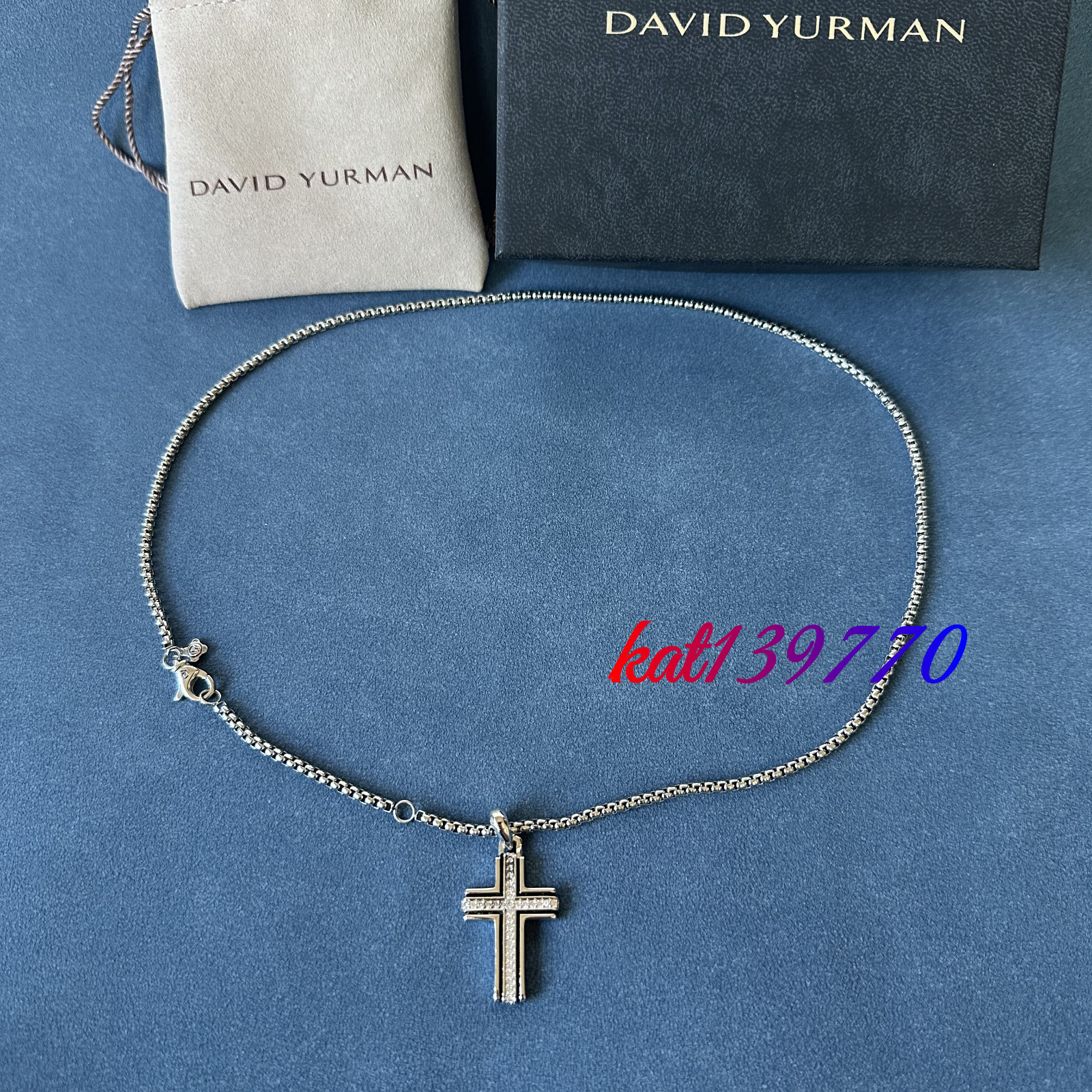 David Yurman 3mm Amulet Cross Pendant Necklace Sterling Silver w/ Diamonds 21.5