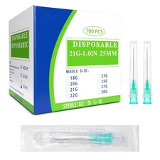 100 Pack 21 Ga 25mm 1IN Disposable Dispensing Needles for Scientific and Indu...
