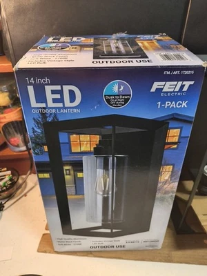 New Feit LED Coach Lantern 14 inch Outdoor Matte Black Finish Led Dimmable Bulb - Image 1 of 4