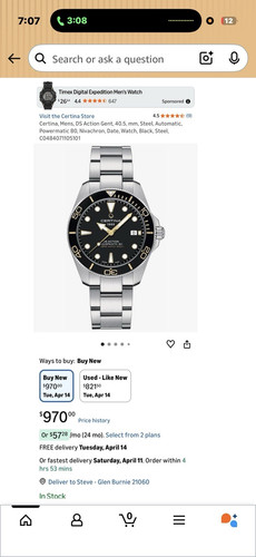 Certina DS Action Gent Powermatic 80 Diver Automatic Stainless Steel Black Dial