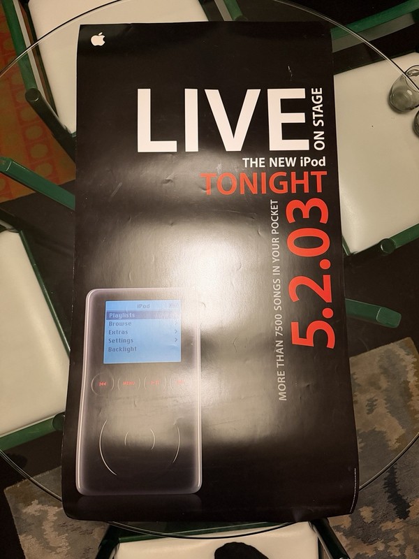 Super Rare iPod Promotional Poster 5.02.03 Apple Promo LIVE TONIGHT RELEASE