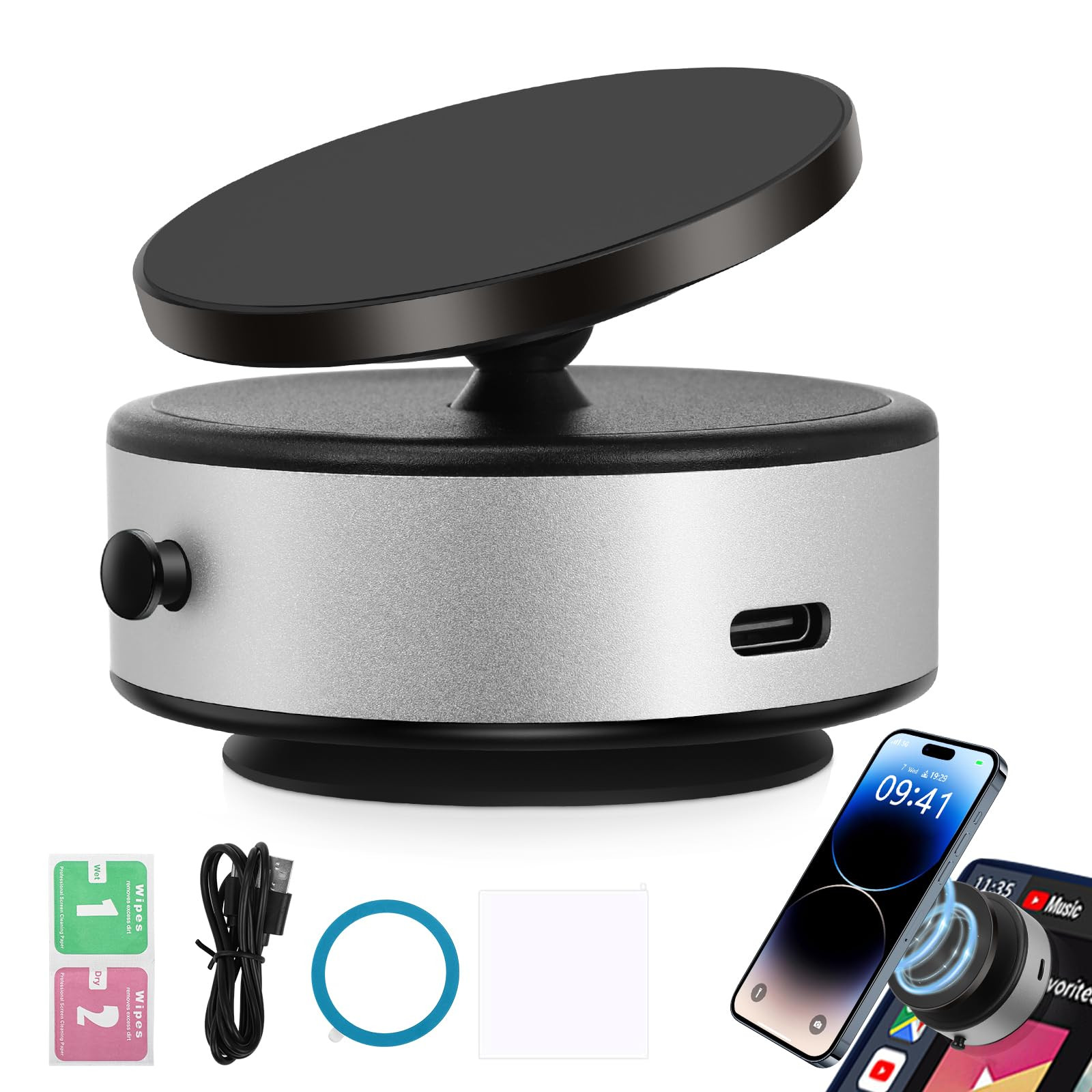 360° Rotatable Magnetic Car Phone Holder with Electric Vacuum Suction Cup