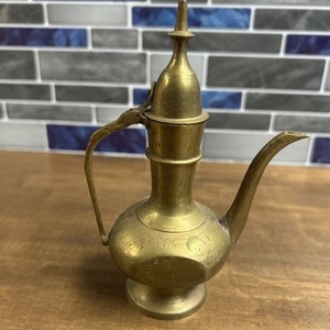 Middle Eastern Miniature 6" Tall Etched Solid Brass Coffee Pot
