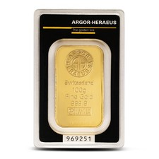100 Gram Argor Heraeus Gold Bar (New w/ Assay) 4859.62 per troy oz