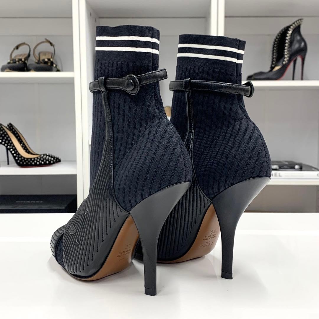 FENDI Short Boots Shoes Logo EU 36 US 6 Fabric Leather Black Authentic thumbnail 14