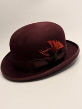 Bailey Burgundy Bowler Hat Large Men Lined Formal Feather Classic