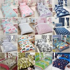 KIDS SINGLE DUVET COVER SETS BOYS GIRLS - UNICORN DINOSAUR SPACE STARS  MORE