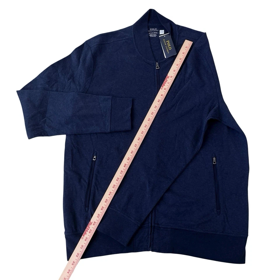 com etiquetas Polo Ralph Lauren Luxo Jersey Jaqueta Bombardeiro de Beisebol Azul Si G1N - Imagem 3 de 4