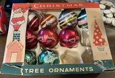 Vintage Assorted Shiny Brite Merry Christmas Stencil Ornaments *see Description*