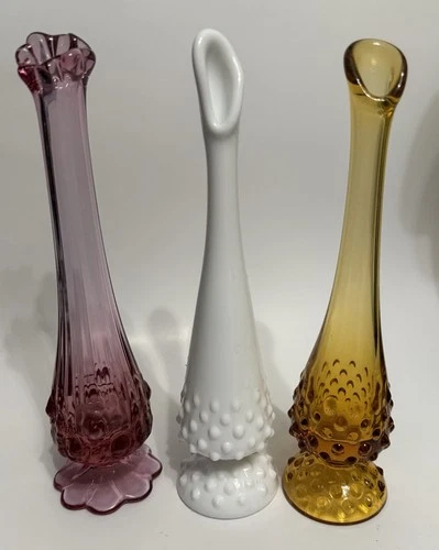 3 Fenton Swung Vase Bud Vases 10"