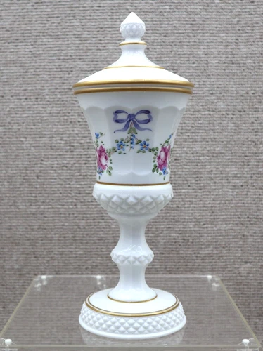 Vintage Westmoreland Candy Jar With Lid Milk Glass Hand Painted