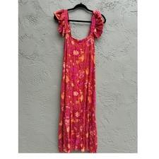 Floral Pockets Ruffle Sleeves Boho Vibrant Casual Maxi Dress