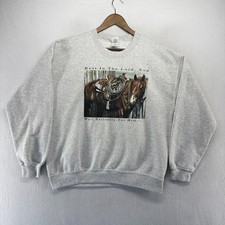 Vintage Horses Sweatshirt men's Large Gray Lord Jesus PS 37:7 Crewneck 90s y2k