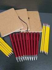 Job Lot /10 Eco Notebooks 12x18cm + 10 Pens + 10 Pencils | Ruled, Bookmark/