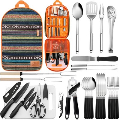 Portable Camping Kitchen Utensil Set-27 Piece Cookware Kit, Stainless Steel O...