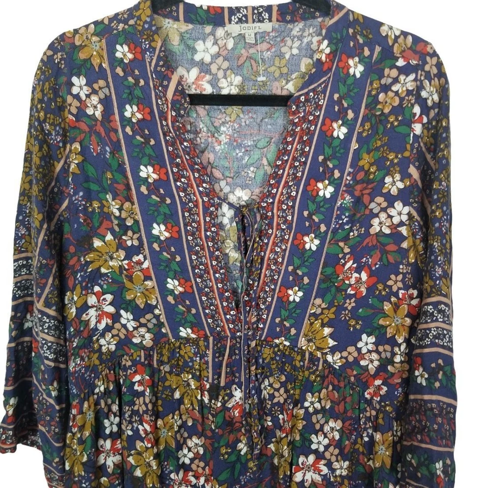 Maxi Vestido JODIFL Mujer M Azul Estampado Floral Mangas 3/4 Cottagecore Boho Foto 3 de 4