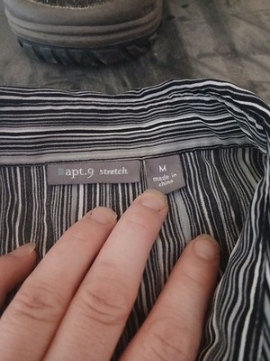 Women's M Apartment 9 Black and White Striped Button Down Long Sleeve Blouse Top