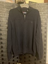 Chaps Black Quarter Zip Pullover Knit Sweater Mens XL Embroidered Logo Navy