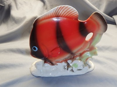 Vtg 1950s orange Discus Angel Fish Ceramic MCM Bathroom Sculpture Japan?
