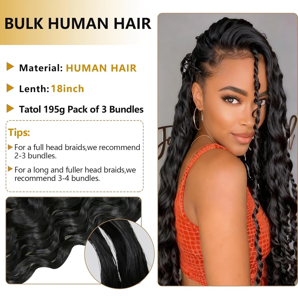Cabello trenzado humano para trenzas boho humano 195G 18 pulgadas cabello boho rizado para trenza Foto 2 de 4