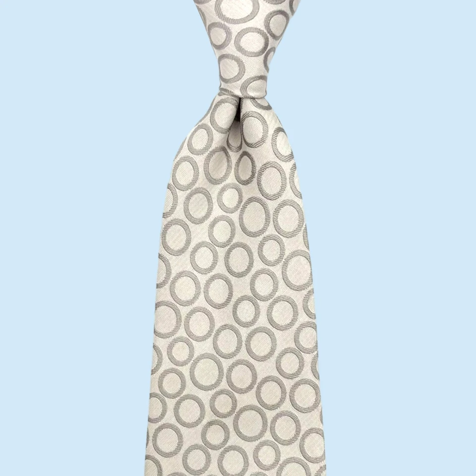 Pal Zileri Tie - Silver/Light Grey Geometric Circle Pattern Italy 50% Silk Tie Foto 3 de 4