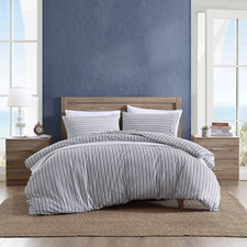 Nautica- Queen Duvet Cover Cotton Reversible Bedding Button Closure Casual Home