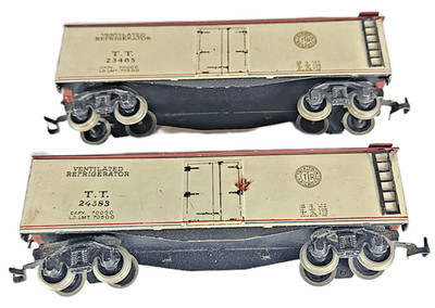 Schwader von 2 Trix Twin TTR Spur O belüfteten Kühlwagen Druckguss ohne Verpackung.