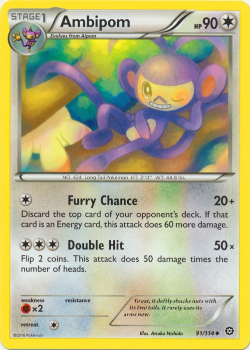 Ambipom - 91/114 - Uncommon (Lp) Steam Siege - Colorless Pokémon