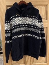 Vintage L'UOMO Men  s Navy Made in Italy Nordic Fair Isle Shawl Collar Sweater XL