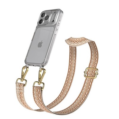 Handykette für Apple iPhone 17 Pro Schnur Hülle mit Breitband Beige Wellen -Gold