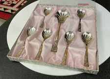 Vintage Silver Plate A1 EPNS Fluted Bowl Fruit Spoons Set Bow Ribbon Cutlery Box